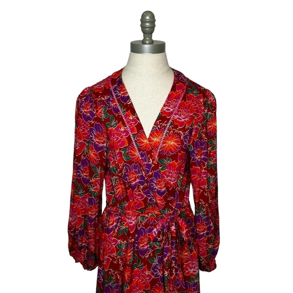 Paloma Blue Bowie CREPE DE CHINE Kimono Wrap Maxi Colorful Floral Dress Size XS - Picture 5 of 16